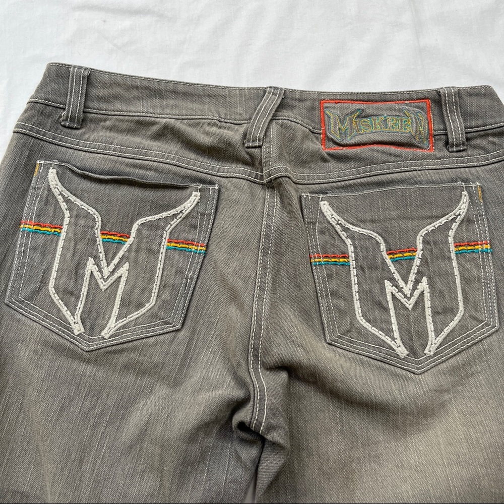 Miskeen Gray Hip Hop Jeans Embroidered “M” w/Rainbow Stitching Size 9 Juniors